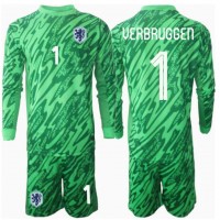 Nederland Bart Verbruggen #1 Keeper Fotballklær Hjemmedraktsett Barn EM 2024 Langermet (+ korte bukser)